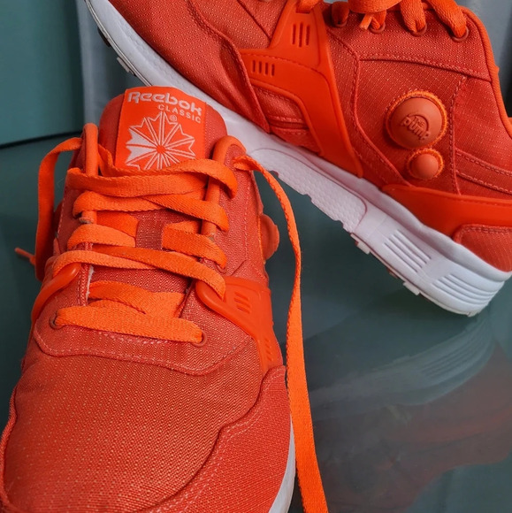 Reebok Pump Running Dual Tech Solar Neon Orange White Sz 8.5 - Picture 9 of 10